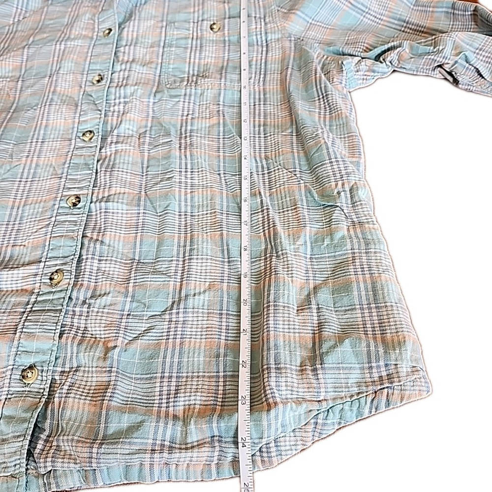 LL Bean Lined Flannel Sea Foam Green Plaid Button Up Shirt Size XL A1 - Picture 5 of 7